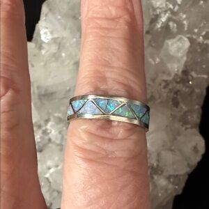 Sterling silver opal Navajo Handcrafted Ring size 8.75